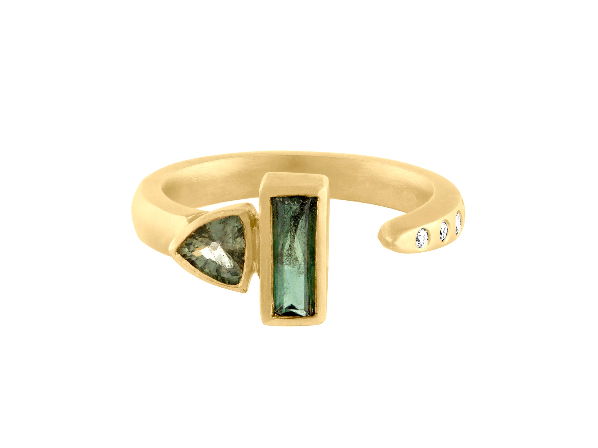 Sapphire Stackable II - Yellow Gold, Green Sapphires and Brilliant Round Diamonds