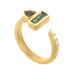Sapphire Stackable II - Yellow Gold, Green Sapphires and Brilliant Round Diamonds Side View