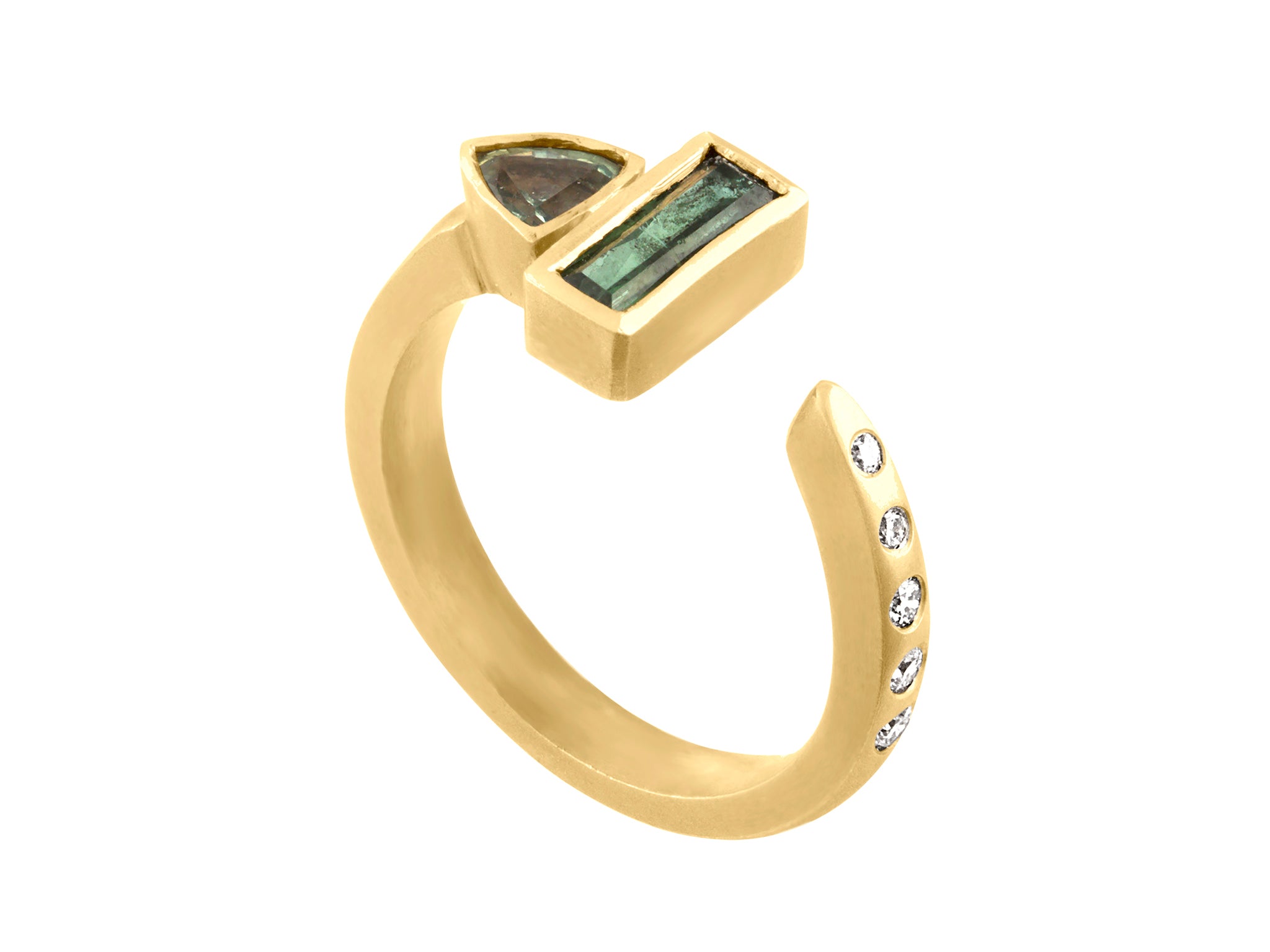 Sapphire Stackable II - Yellow Gold, Green Sapphires and Brilliant Round Diamonds Side View